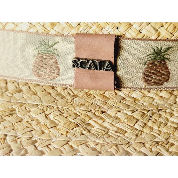 Scala Raffia Straw Hat Palm Tree Pineapple Band S/M 21.5” Summer Boho Coastal - Picture 5 of 10